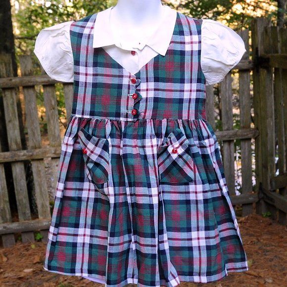 Vintage 50's 60s Girls MacDonald Plaid Cotton School Church Dress Size 5